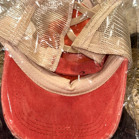 Ponytail Cap Women’s Ballcap Tangerine and Tan Hat with Ponytail Adjustable NWT - Picture 7 of 9